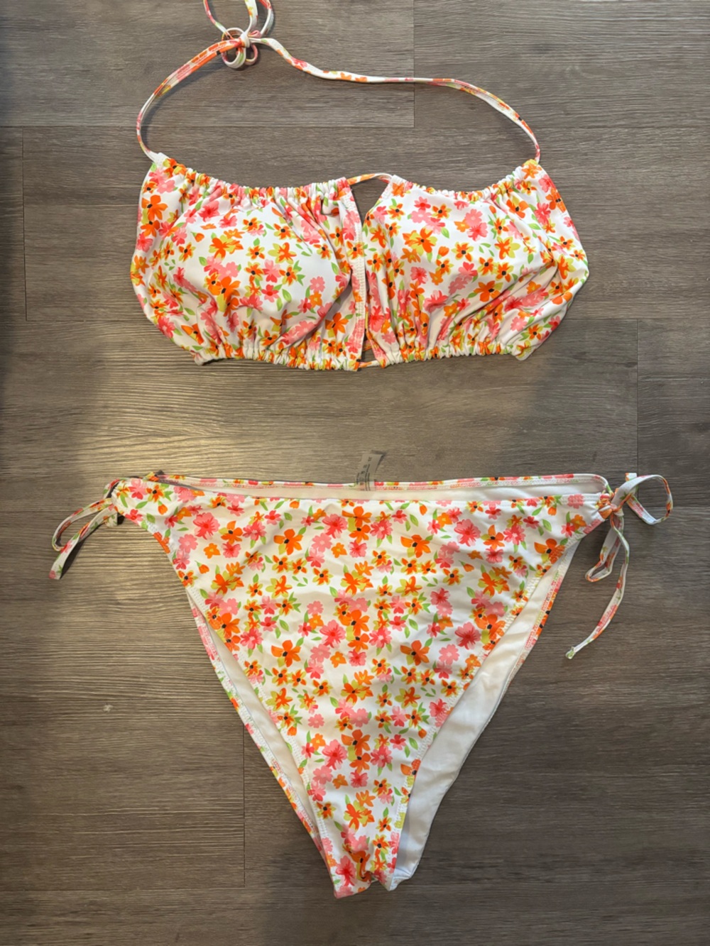Floral Bikini Set Top and Bottom - Pink & Orange Flowers